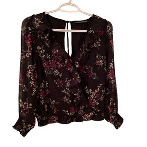 Abercrombie and fitch floral blouses long sleeves black and purple size …